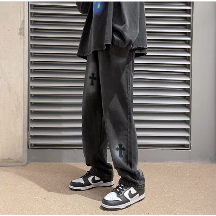 quần jean nam phong cách Hàn Quốc quần jean ống suông nữ quần bò ống from rộng quần baggy jean thời trang quần jean ống suông