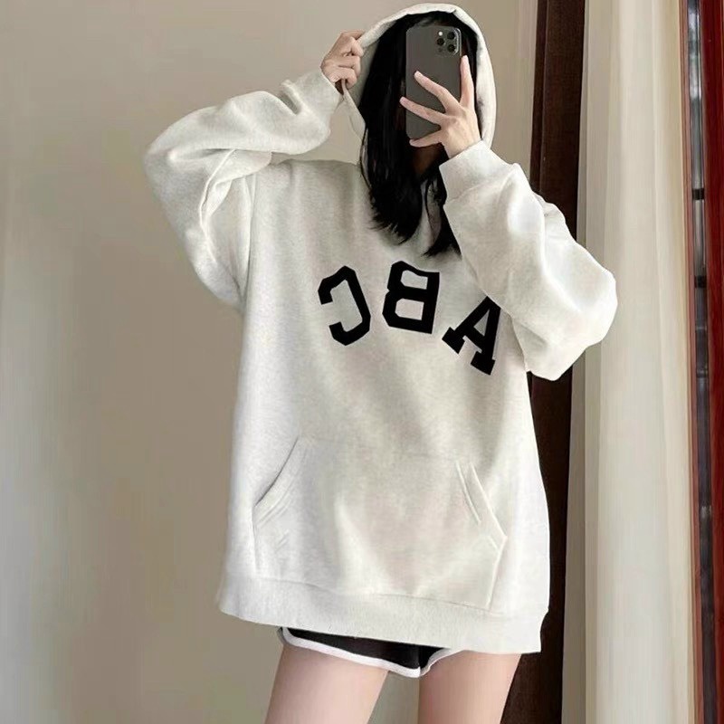 Áo Khoác Hoodie Nam Nữ Phối Nút Cổ Họa Tiêt ABC Kèm Số 7 Lưng Hoot Trend