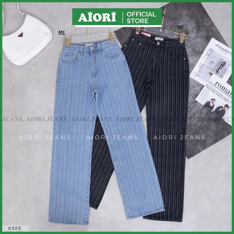 [Cao Cấp - Dài 105 cm] Quần Jean Nữ Ống Rộng Cao Cấp Kẻ Sọc Dọc Thời Trang Hàn Quốc Aiori Jeans_Mã S325
