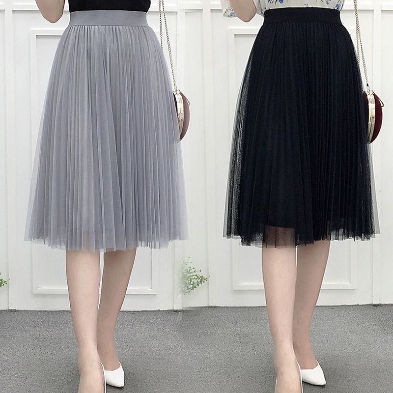 Gauze skirt Four Seasons New pleated A- line skirt high waist slimming versatile skirt fairy skirt fresh gauze skirt