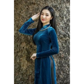 Áo dài nhung cho mẹ may sẵn kèm quần