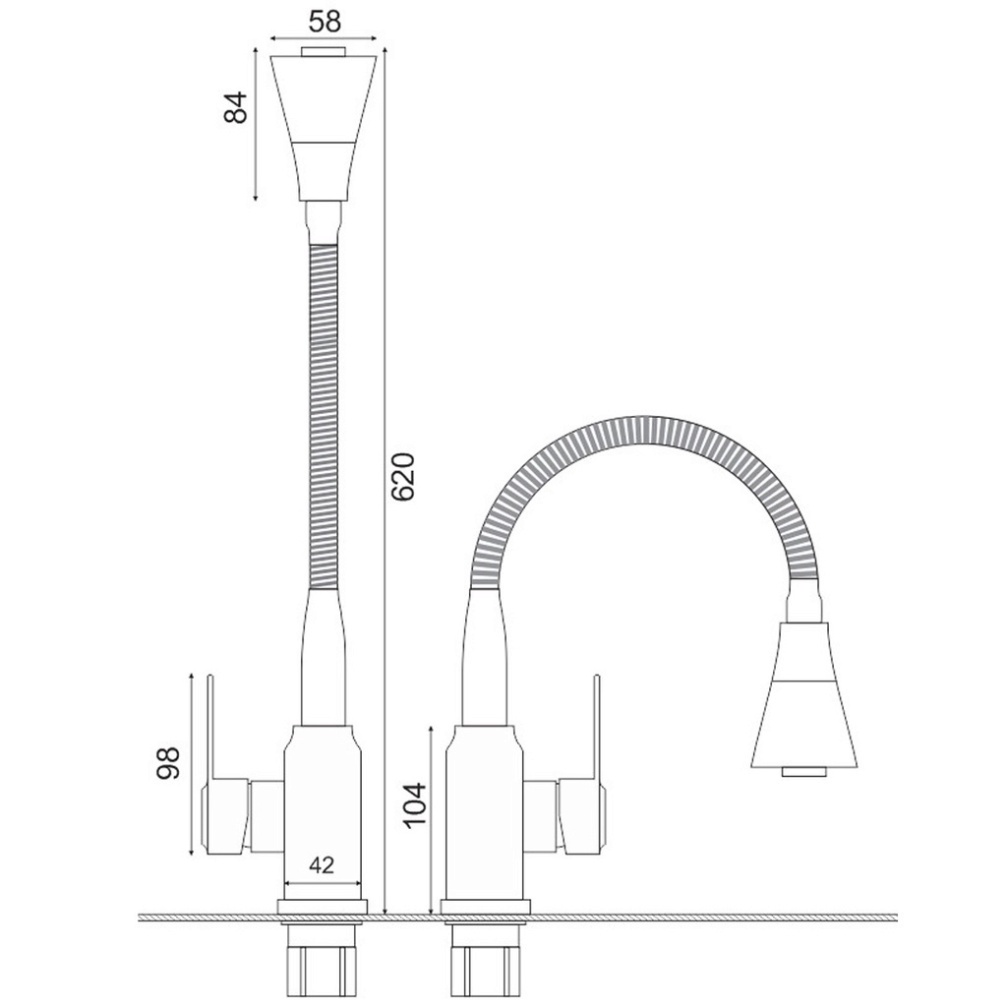 [ Hàng Mới Về ] Vòi rửa chén bát nóng lạnh inox 304 màu bạc cao cấp loại cần mềm cổ bi xoay 360 độ, đầu vòi hình nón 2 c
