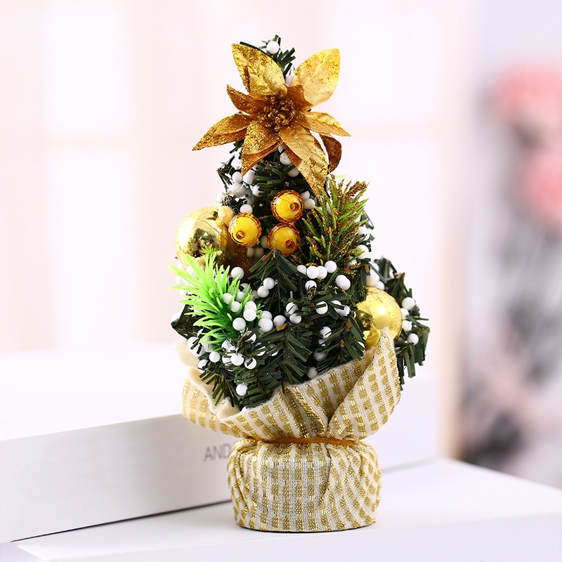 1 Cây Thông Giáng Sinh Mini Trang Trí Bàn Tiệc Giáng Sinh Có Nơ Và Bóng Lông