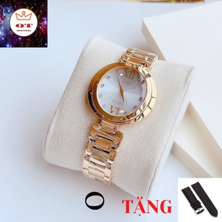 Đồng hồ nữ citizen eco-drive women's diamond accent gold-tone 34mm watch ex1512-53a chính hãng tặng dây da cao cấp