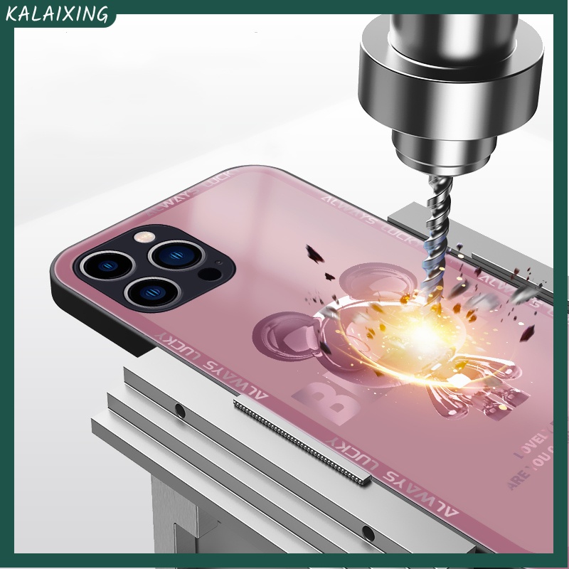 Ốp Điện Thoại Cứng Mặt Kính Cường Lực Hình Gấu Cho iPhone 14 Pro Max 13Pro 12 11 Pro Max X Xr Xs Max 7Plus 8Plus