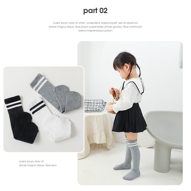 Vớ Cotton Dài Qua Gối Kẻ Sọc Trắng Cho Bé Gái