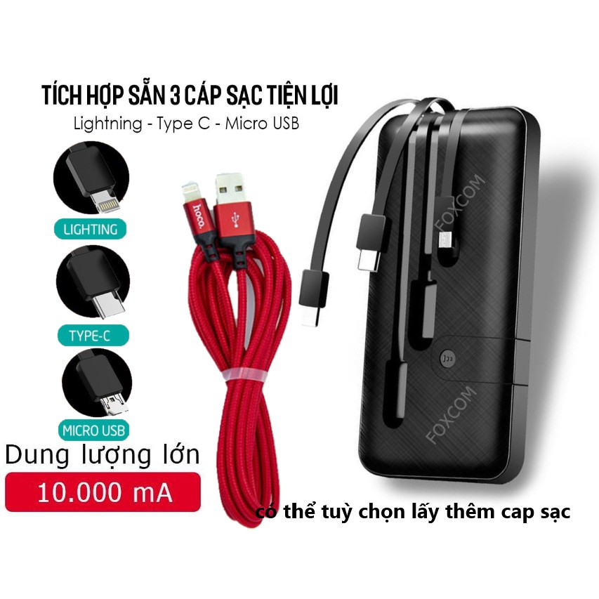 Sạc dự phòng tích hợp 4 cổng sạc nhanh có sạc không dây 10000 mah( 4 trong 1) ( lightning / Micro / Type C )