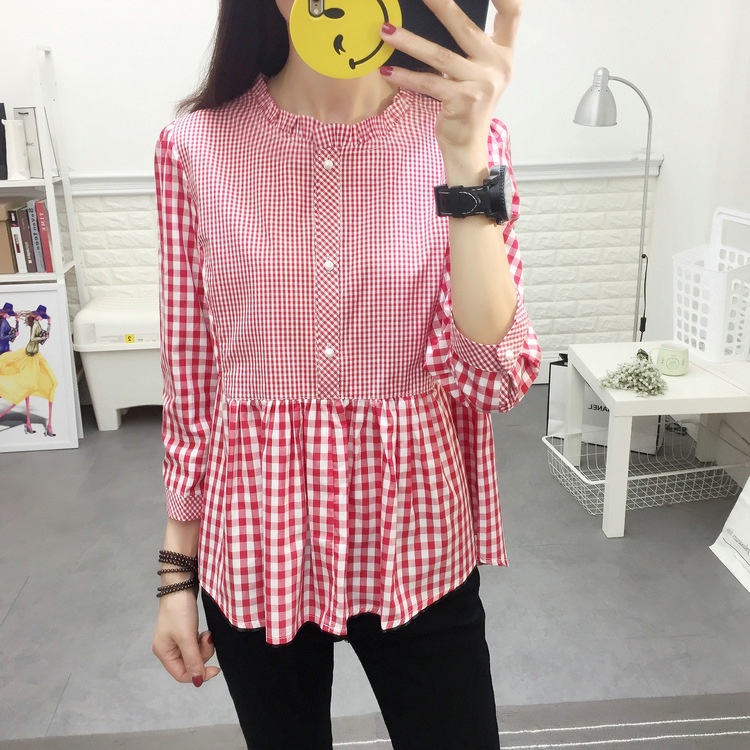Áo kiểu nữ babydoll, Áo sơ mi kiểu nữ tay lỡ kẻ caro xinh