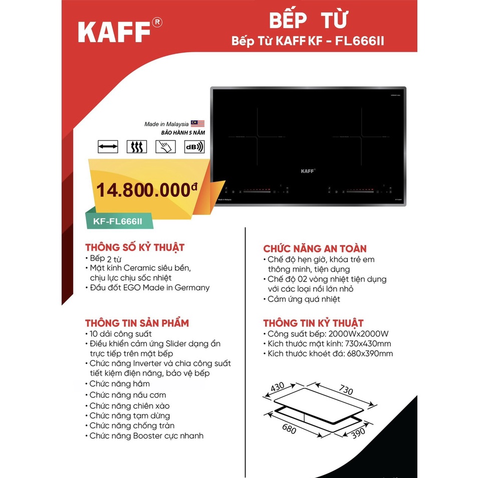 Bếp điện từ đôi Kaff KF-FL666II - Hàng chính hãng