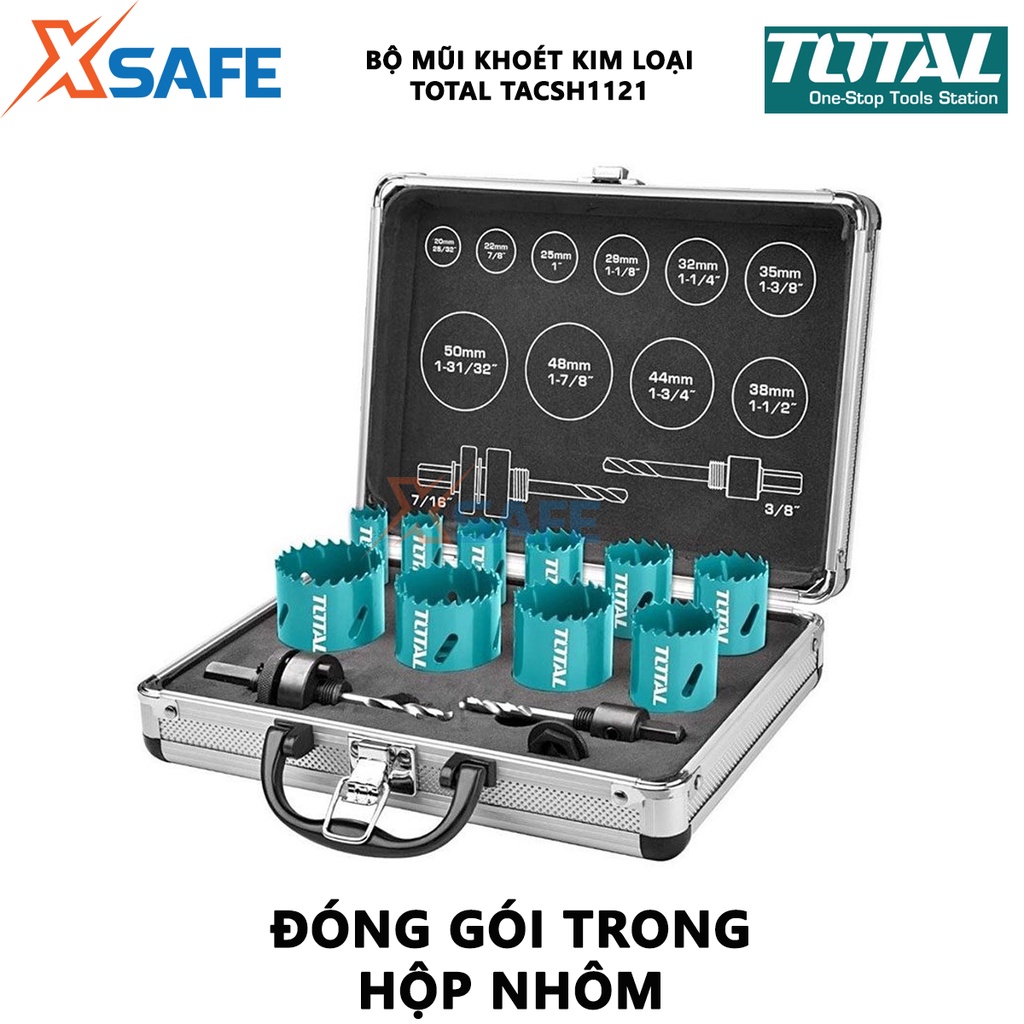 Bộ mũi khoét kim loại 10 chi tiết TOTAL TACSH1121 | Bộ 10 mũi khoét kim loại 20-50mm gồm 10 mũi khoét