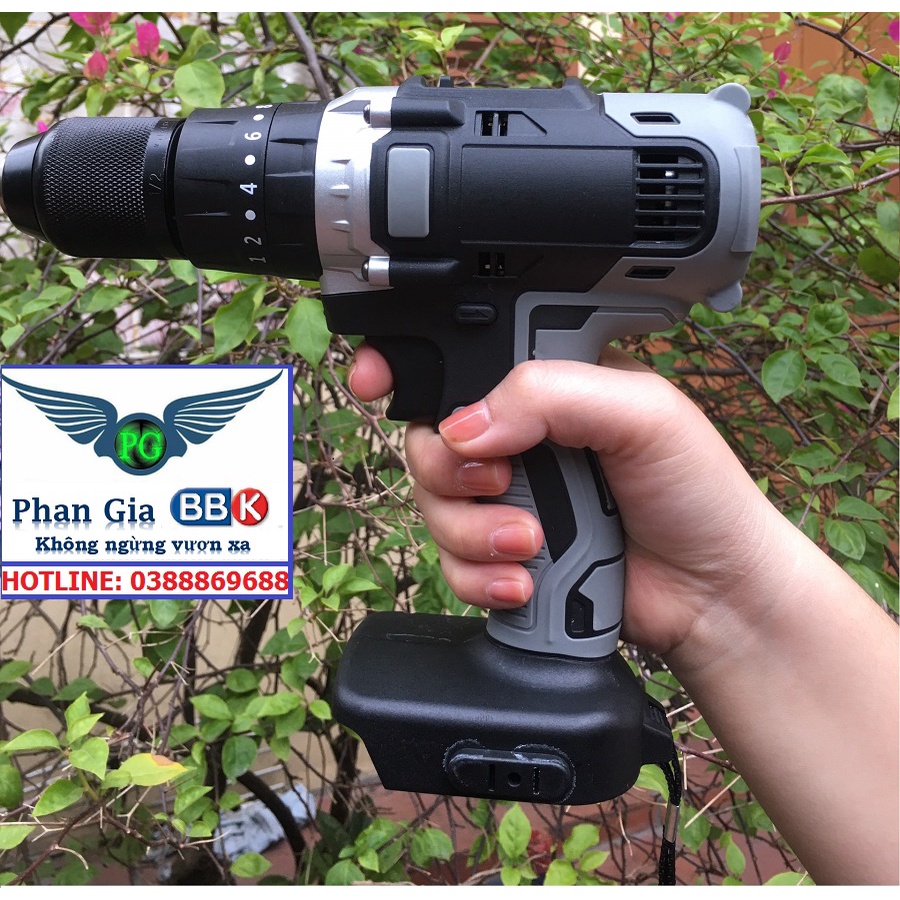 Thân máy khoan pin có búa 13mm, 3 chế độ, Chân pin phổ thông, bảo hành 1 năm