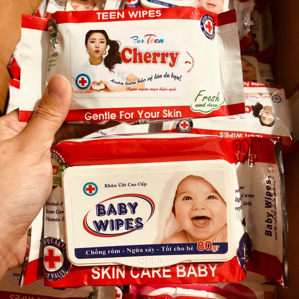 Khăn giấy ướt baby wipes chính hãng gói 80gr