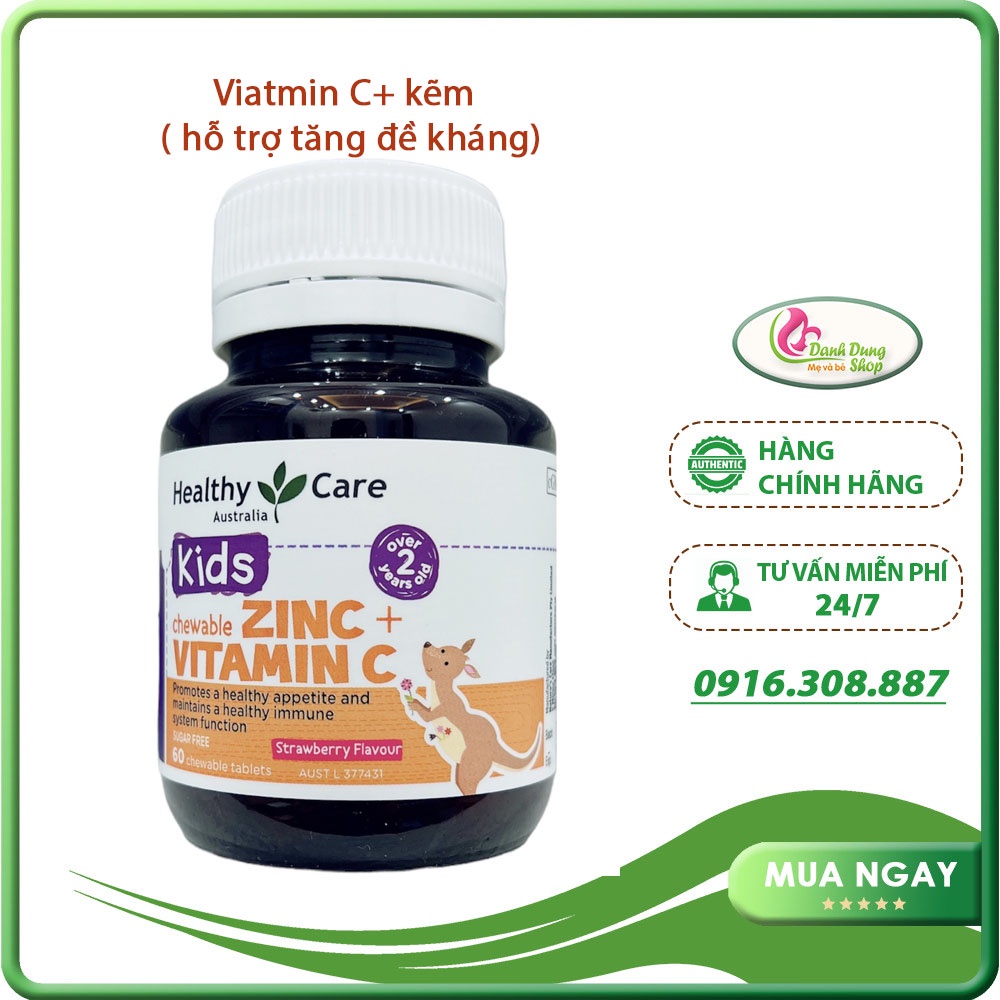 Viên Nhai bổ sung Vitamin C + kẽm Healthy Care cho bé từ 2 tuôi- 60 viên