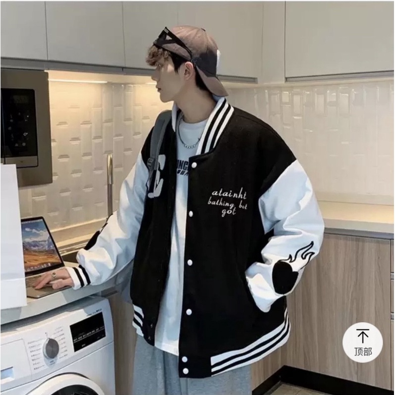 Áo bomber phối tay da chữ E TC6