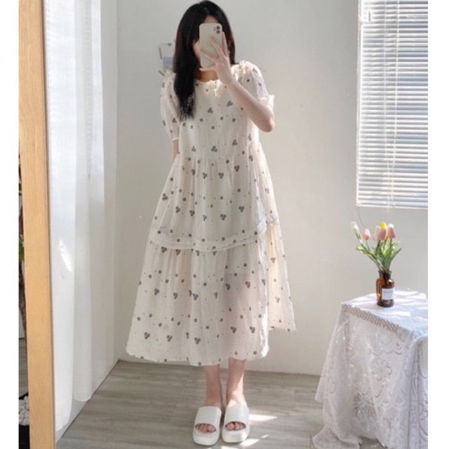 Váy trắng chấm bi, đầm dự tiệc dáng dài tiểu thư - mh91 | BigBuy360 - bigbuy360.vn