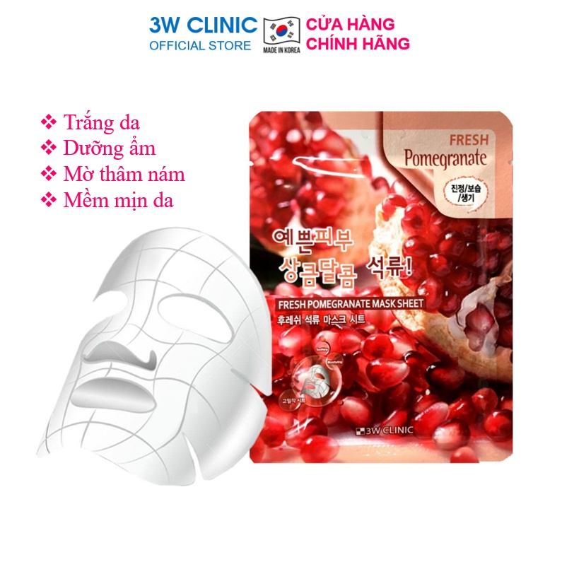 [Lẻ Miếng] Mặt nạ giấy Lựu đỏ dưỡng trắng da dưỡng ẩm mờ thâm nám chiết xuất từ Lựu Đỏ 3W Clinic Hàn Quốc 23ml