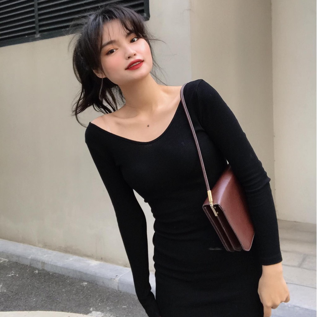 Váy body nữ Emma Dress VBD012 thiết kế trễ vai, cổ chữ V - Uni By Heart