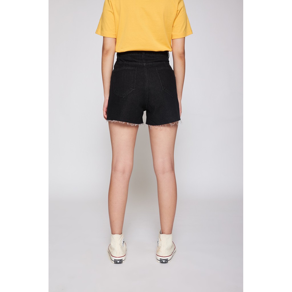 Quần Short BOO Nữ Dáng Rộng High Waisted Raw Hem Phong Cách Hàn Quốc