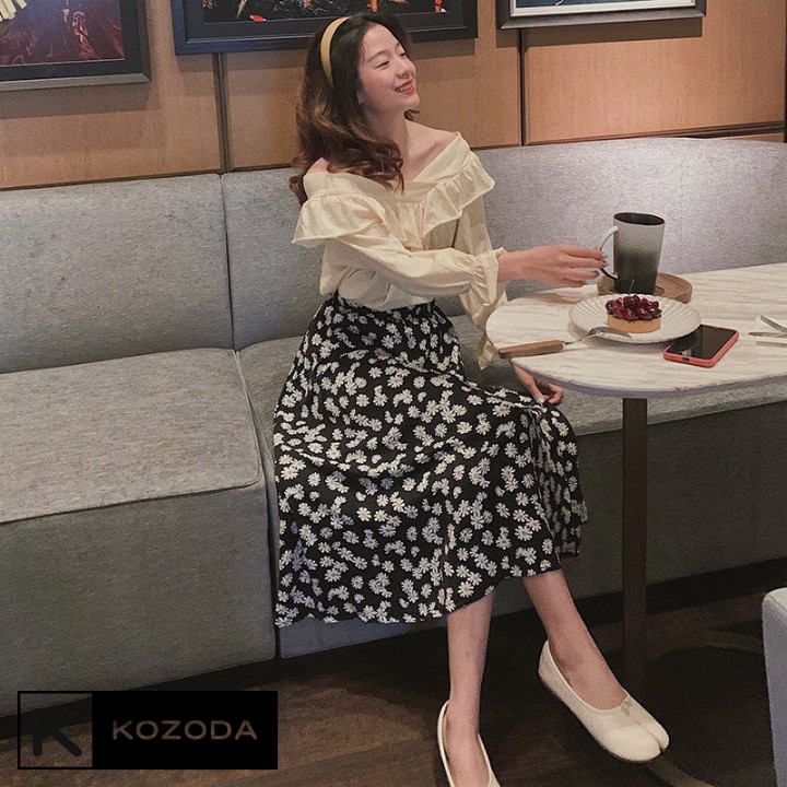 Chân váy hoa nhí vintage 2 lớp dáng dài đen đỏ hồng Kozoda CV24 | BigBuy360 - bigbuy360.vn