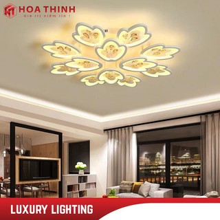 Đèn ốp trần hoa mai pha lê, đèn mâm trang trí 3 chế độ ánh sáng trang trí phòng ngủ phòng khách, tặng kèm điều khiển