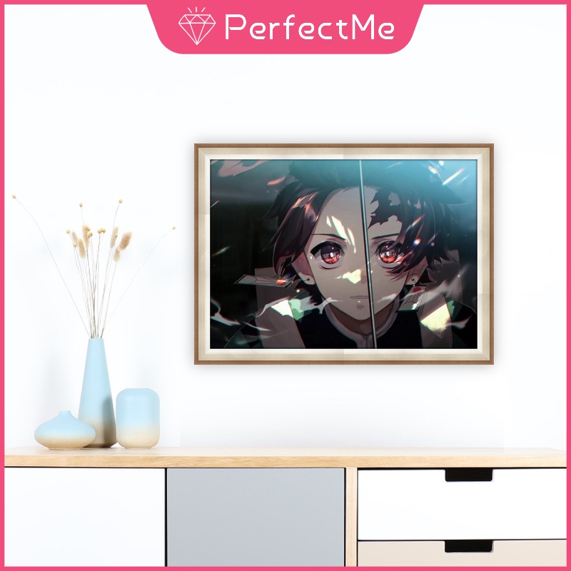 Tranh Đính Đá 5D Tự Làm Hình Anime Demon Slayer 40x30cm Trang Trí Nhà Cửa