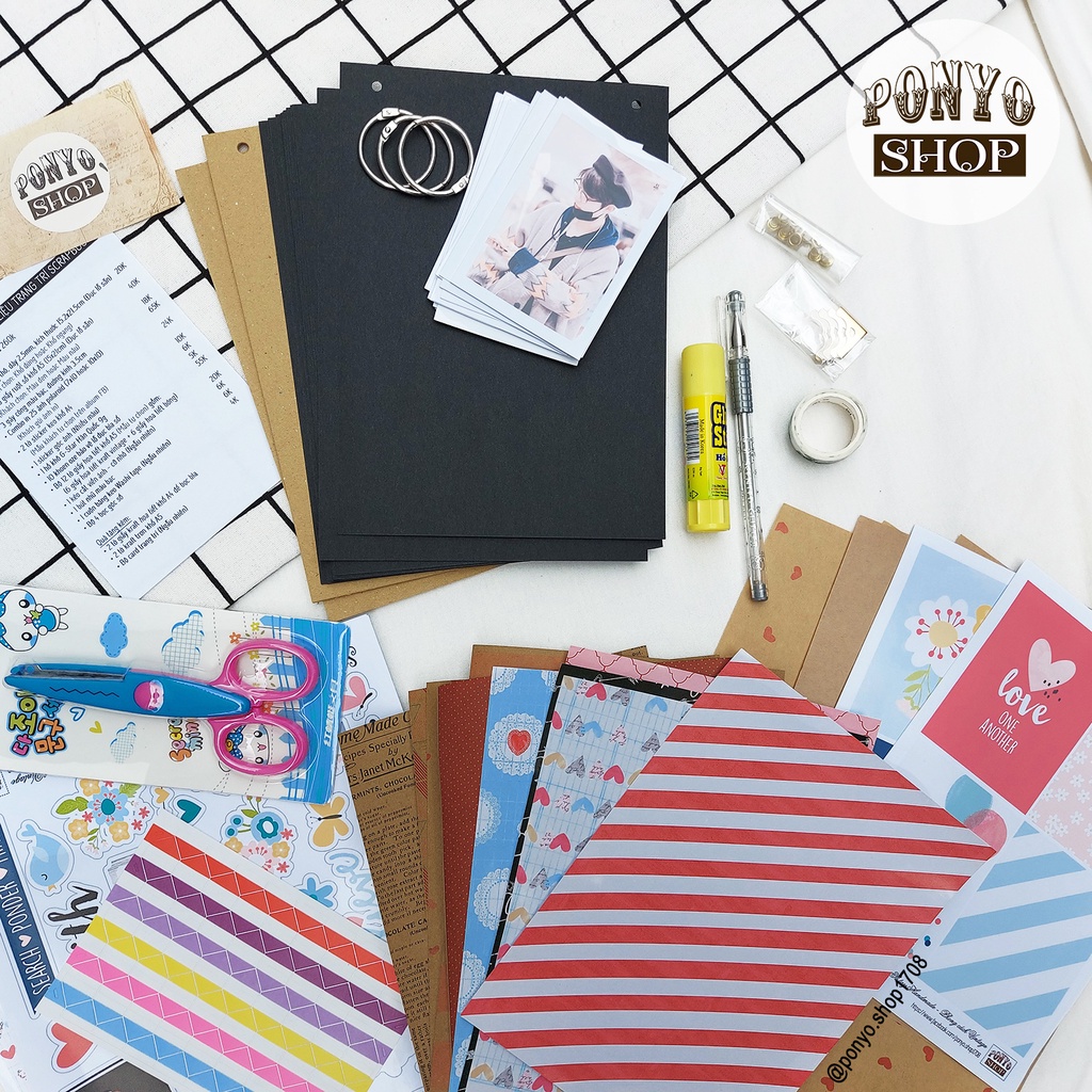 Combo Nguyên liệu làm Scrapbook Handmade Vintage  - PONYO Shop