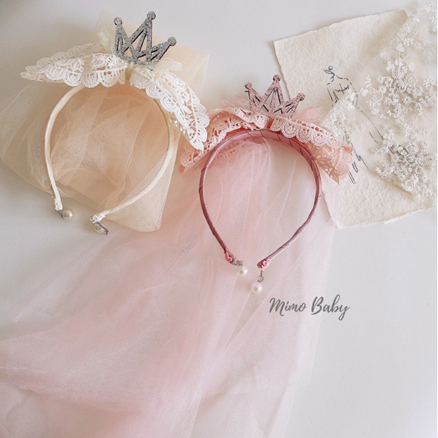 Bờm cô dâu, bờm nơ gắn voan phong cách tiểu thư cho bé gái BD68 Mimo Baby