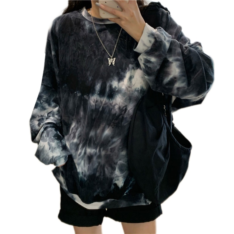 Áo Thun Nữ Tay Dài Cổ Tròn In Họa Tiết Màu Gradient Phong Cách Hip Hop