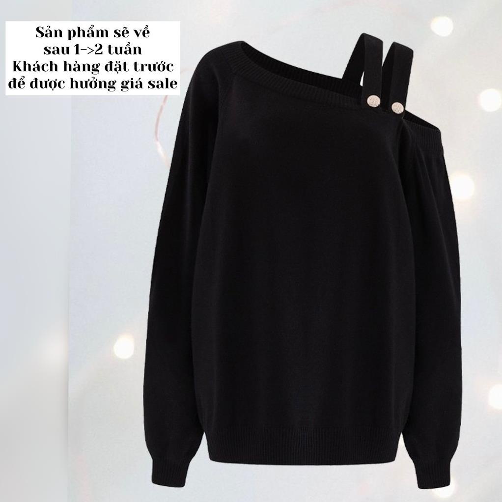 Áo len lệch vai đen tingoan RUNAWAY SWEATER/BL -vp1