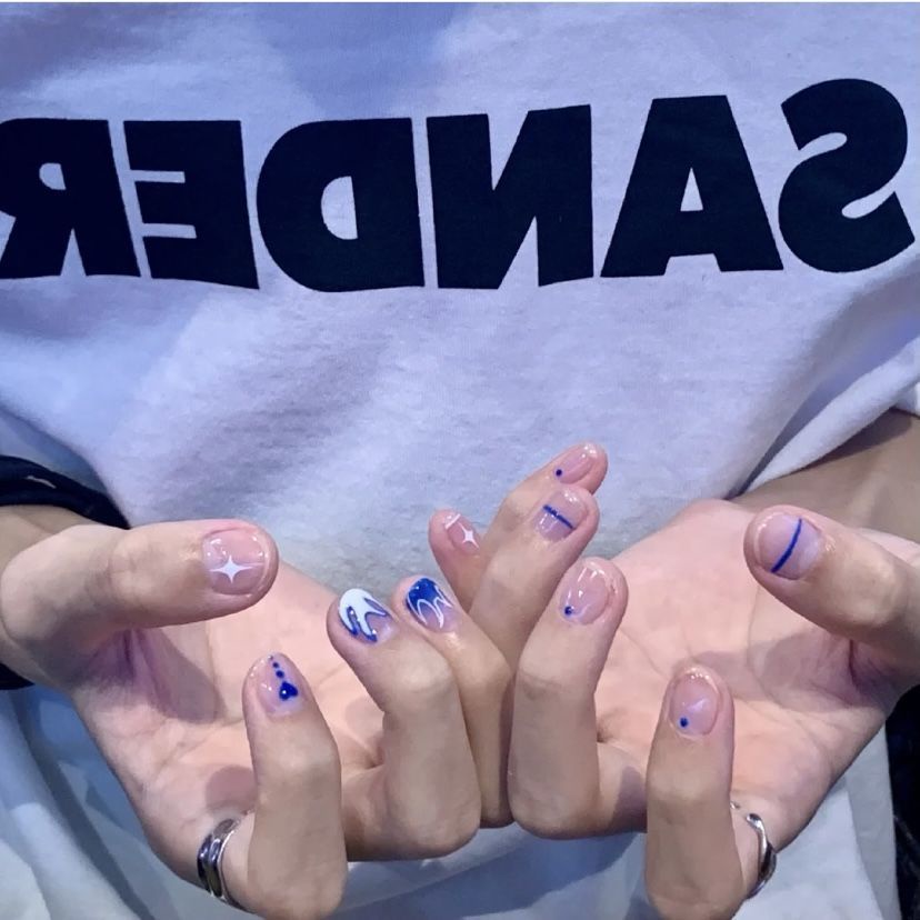 Nhãn Dán Móng Tay Hình Mặt Cười/Mặt Cười Klein Xanh