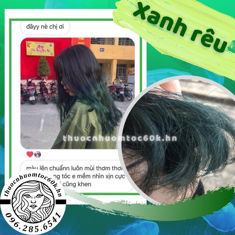Thuốc nhuộm màu xanh rêu kèm trợ dưỡng găng tay