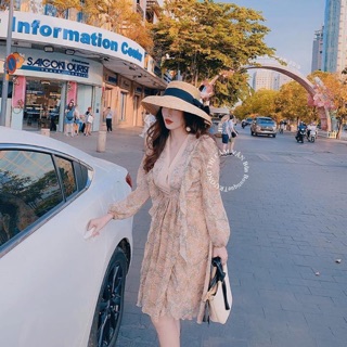 Đầm hoa voan xếp li