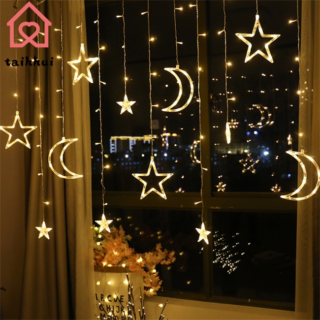 Dây Đèn Led Hình Ngôi Sao / Mặt Trăng 3.5m Chạy Bằng Pin Chống Thấm Nước Dùng Trang Trí Phòng Ngủ Dây đèn led trang trí rèm sao thả