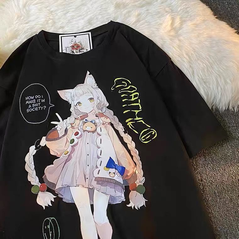 Áo Thun Tay Ngắn Dáng Rộng In Họa Tiết Anime Dễ Thương Phong Cách Nhật Bản Thời Trang Cho Cặp Đôi