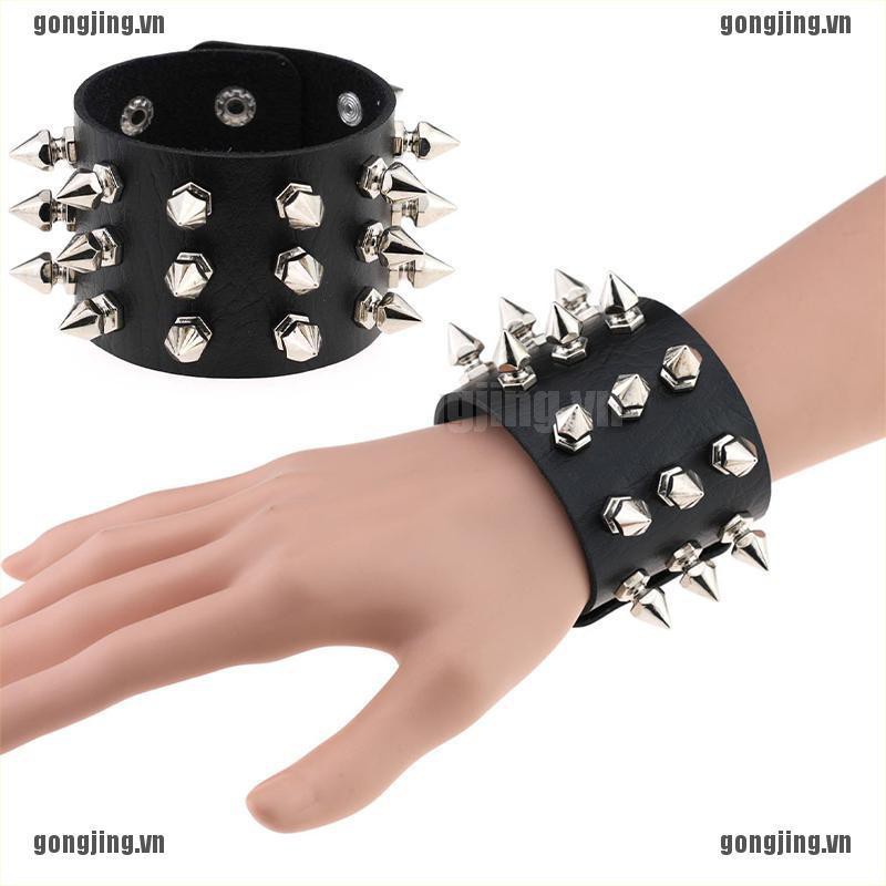Vòng Tay Da PU Đính Đinh Tán Phong Cách Punk Gothic