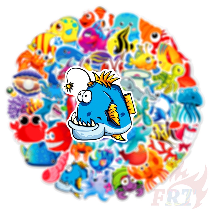 Set 60 Món Đồ Chơi Chất Lượng Cao ❉ Sticker Dán Trang Trí Hình Động Vật Biển Vui Nhộn 01 ❉ Sticker Dán Tường Chống Thấm Nước Họa Tiết Doodle Hợp Thời Trang