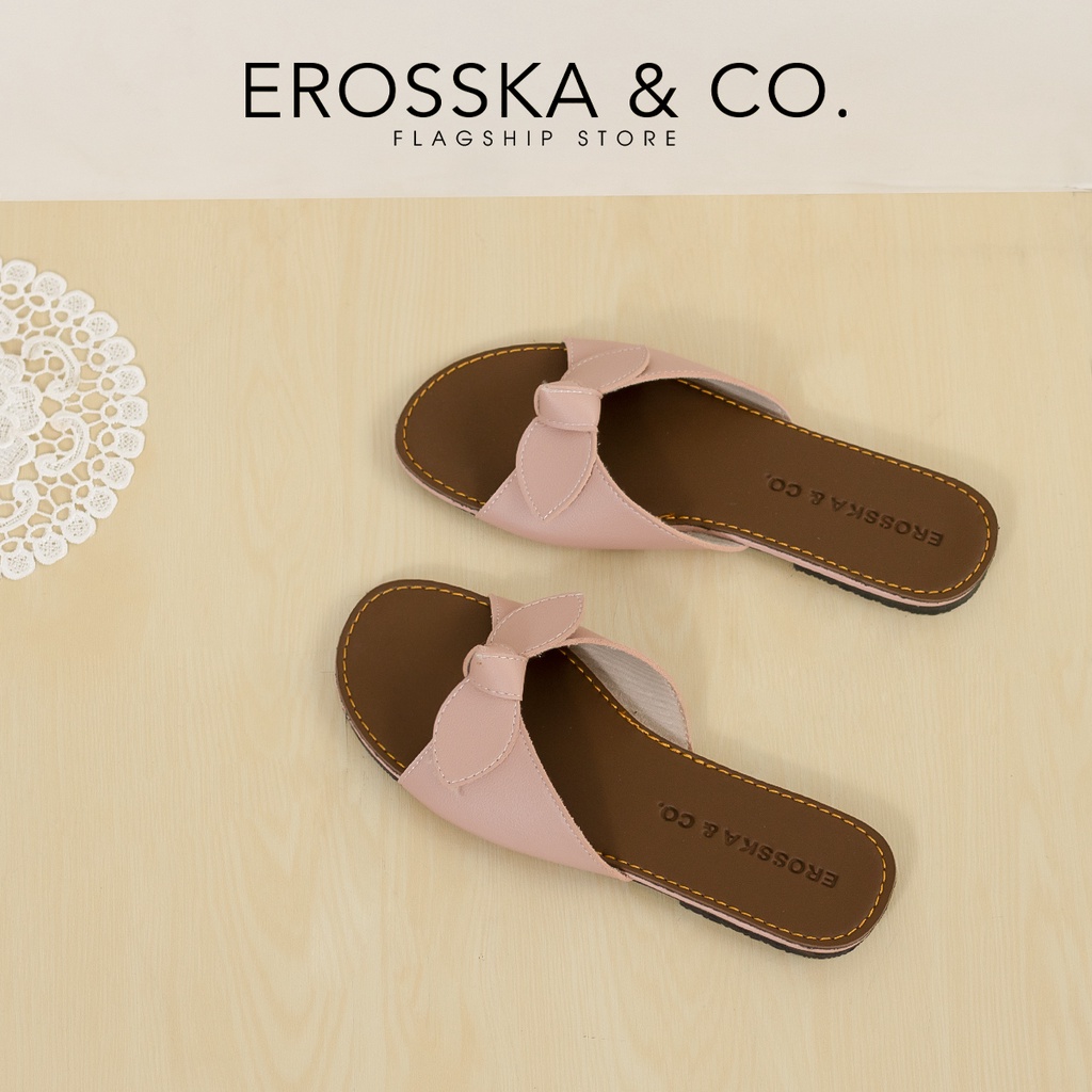 Dép nữ thời trang đế bằng Erosska 2022 quai ngang đính nơ - DE057