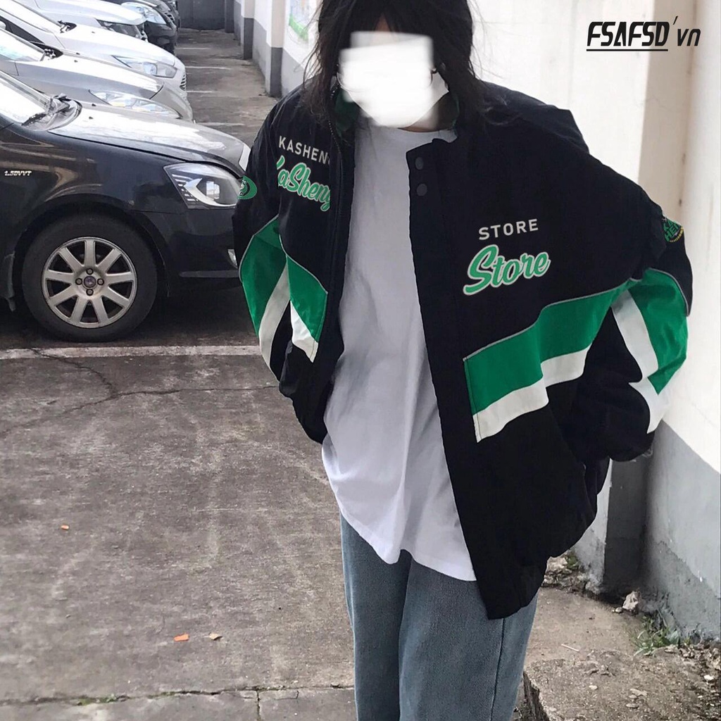 Áo Khoác Bomber Cổ Đứng Form Rộng Phong Cách Đường Phố Mỹ