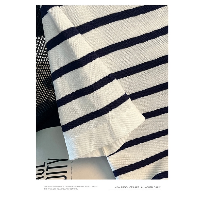 Áo Thun Dệt Kim Ngắn Tay Họa Tiết Kẻ Sọc Thời Trang Mùa Hè