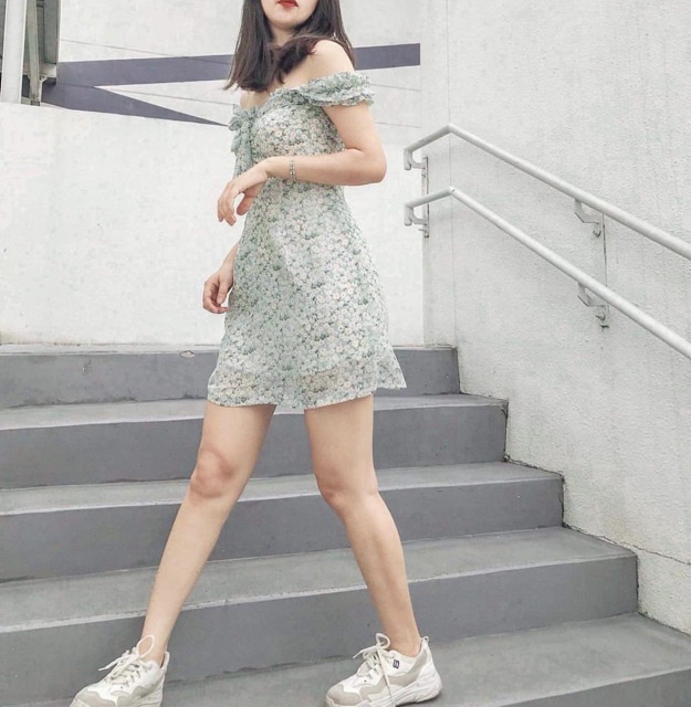 ĐẦM XINH HOẠ TIẾT HOA NHÍ TAYTAY DRESS - ĐẦM PHÍA SAU BO CHUN CÓ LÓT TRONG - ĐẦM THẮT NƠ TRƯỚC
