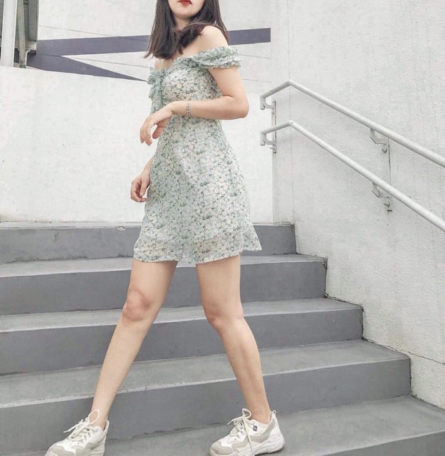 ĐẦM XINH HOẠ TIẾT HOA NHÍ TAYTAY DRESS - ĐẦM PHÍA SAU BO CHUN CÓ LÓT TRONG - ĐẦM THẮT NƠ TRƯỚC ( kèm ảnh trải sàn )