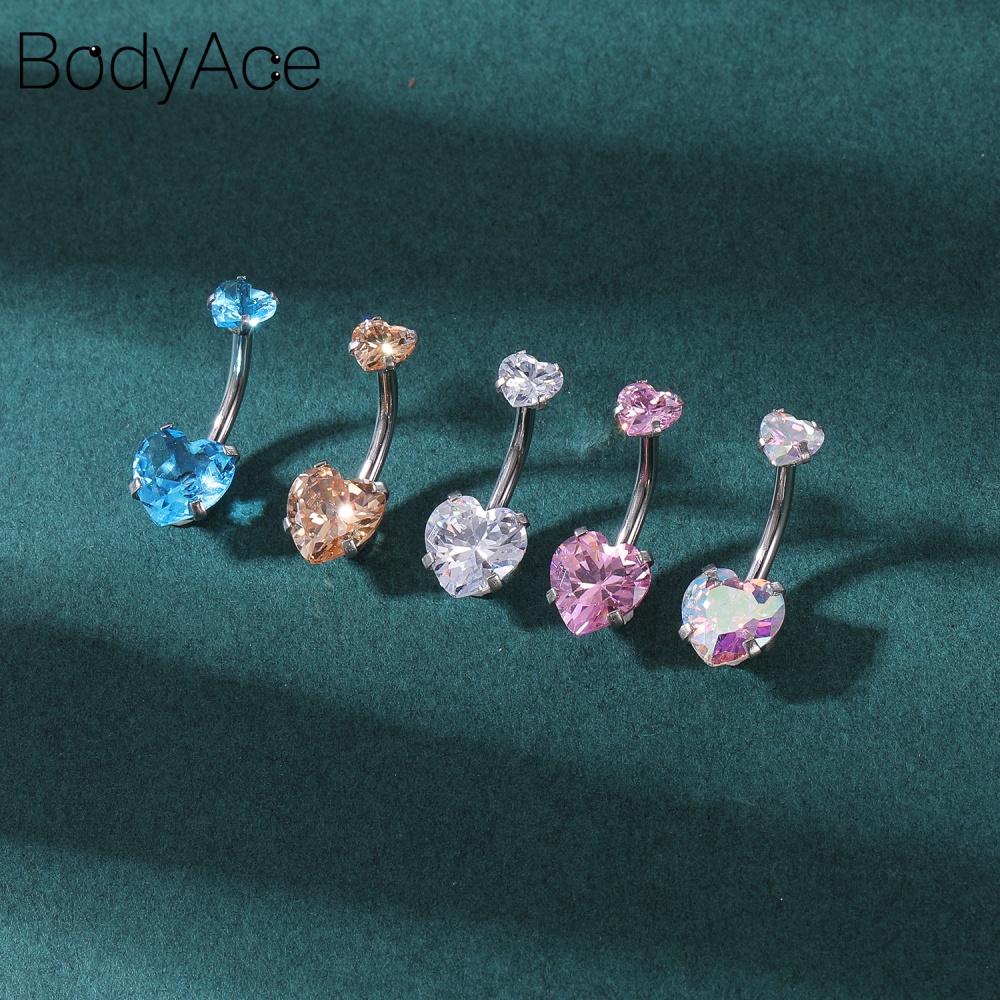 Khuyên rốn đính đá pha lê nhiều màu sắc bằng thép không gỉ thời trang cá tính 14g