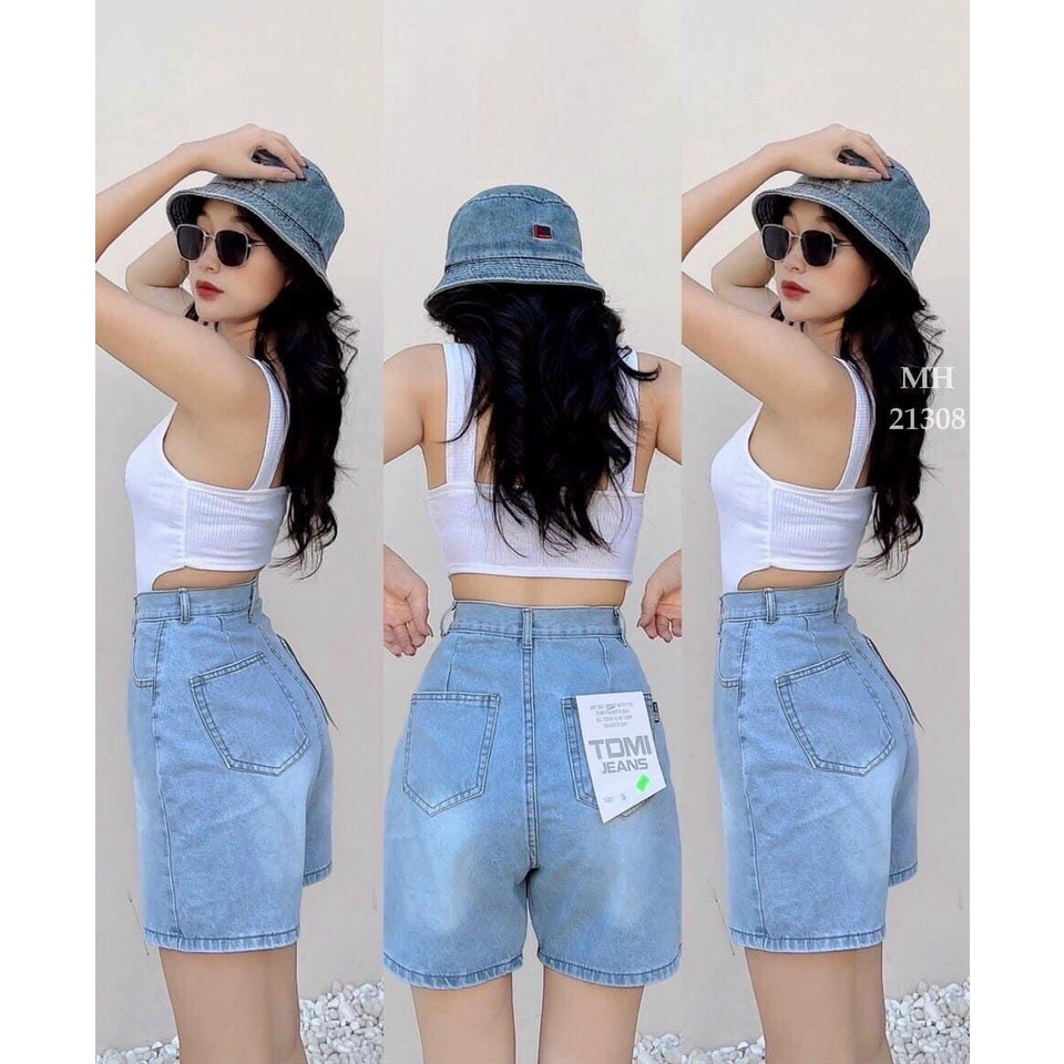 Quần Sọt Jeans Ngố Lửng Ống Rộng Nữ Chất Bò Lưng Cao ULZZANG