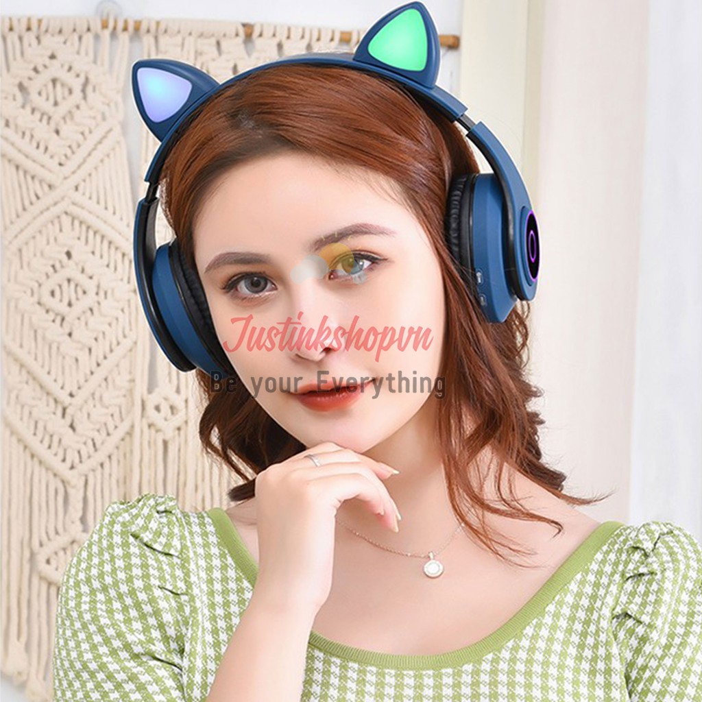 Tai nghe đèn Led tai mèo cat ear dễ thương dùng Bluetooth B39 có dây nối với máy tính, điện thoại, ipad,- JLVQ-4994-TNBT