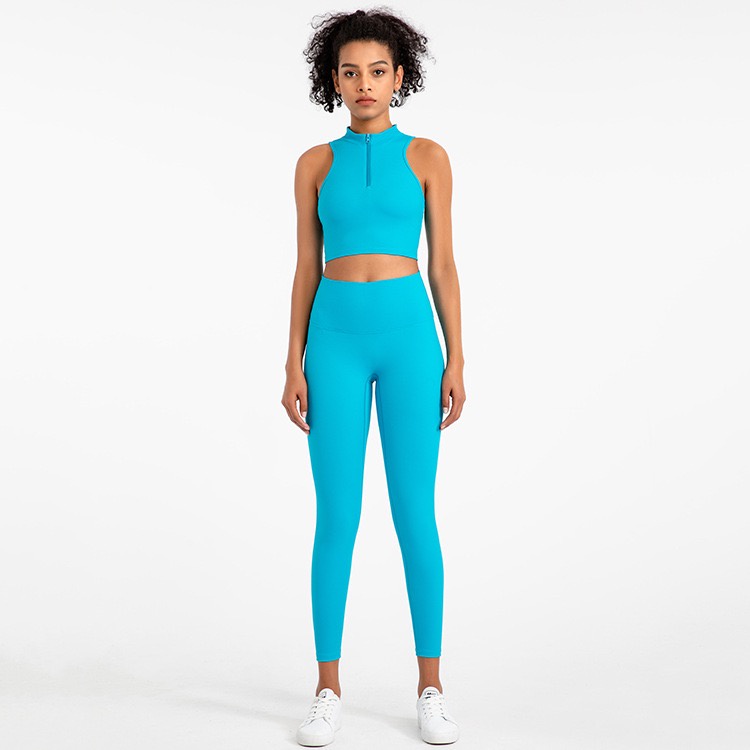 Set trang phục thể thao HOPPE FUMENG áo ngực sát nách khóa kéo trước và quần legging lưng cao thời trang dành cho nữ