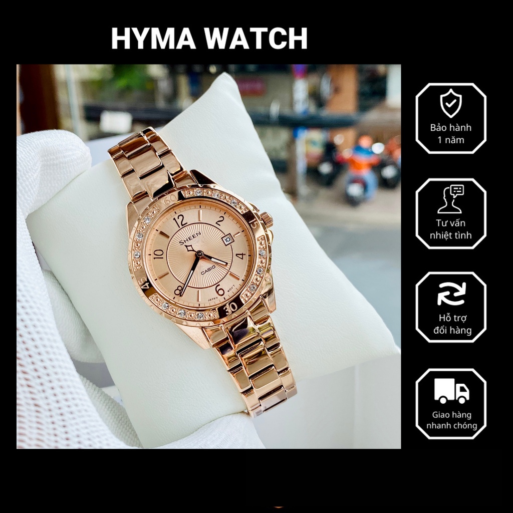 Đồng hồ nữ cao cấp Casio SHEEN SHE 4532PG-4A Dây thép không gỉ kính Sapphire - Chống nước 5ATM Bảo hành 1 năm Hyma watch