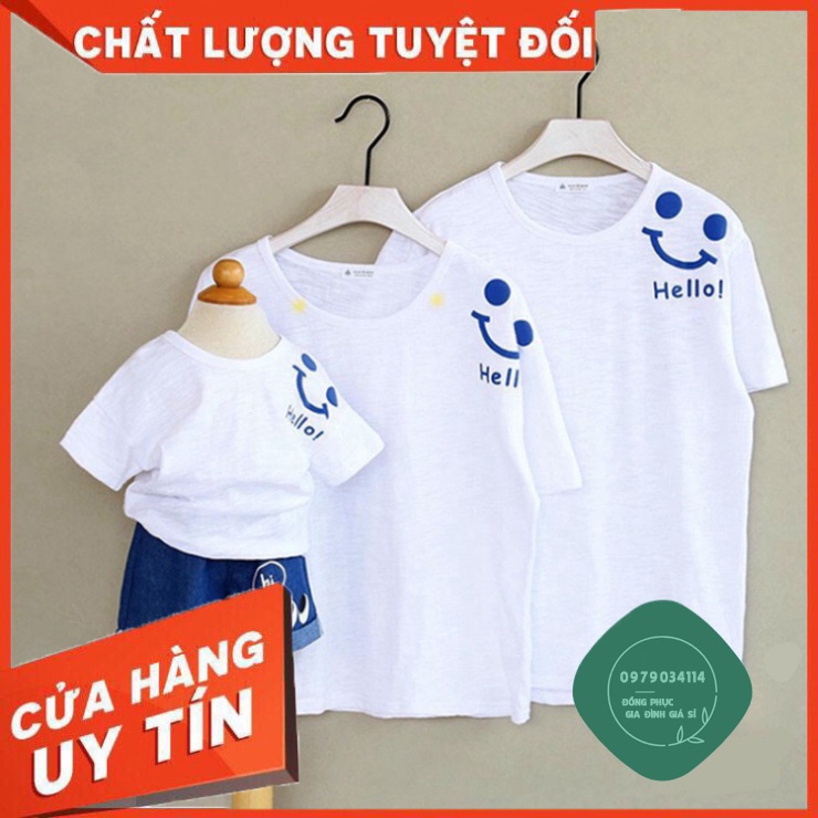 Áo gia đình Hello Đồ đôi mẹ và bé Đồng phục gia đình 3/4/5 người Thun cotton Màu trắng GD0003T Áo thun giá sỉ