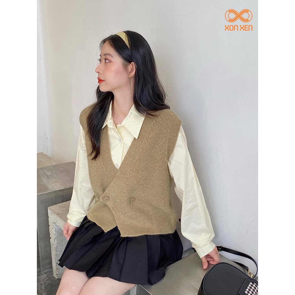Áo len ghi lê nữ Áo ghi lê cổ tim đắp tà trước cá tính XONXEN SHOP freesize mã 09 | BigBuy360 - bigbuy360.vn