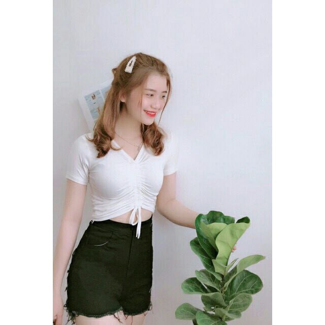 Áo Thun Nữ - Áo Croptop Rút Dây Tay Ngắn - Thời Trang Nữ AnAn - CRT15 | BigBuy360 - bigbuy360.vn