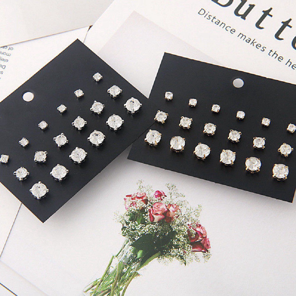 Set 9 đôi khuyên tai đính đá nhỏ gọn đơn giản thời trang cho nữ